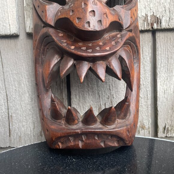 Japanese Carved Wooden Demon Hanging Mask Wall Sculpture Alii Woods Honolulu - Picture 2 of 6